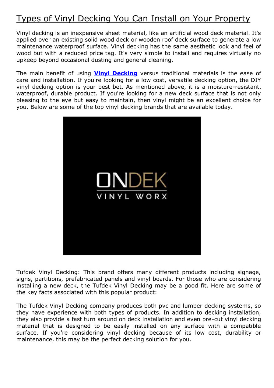 Types of Vinyl Decking You Can Install on Your Property by OnDek Vinyl