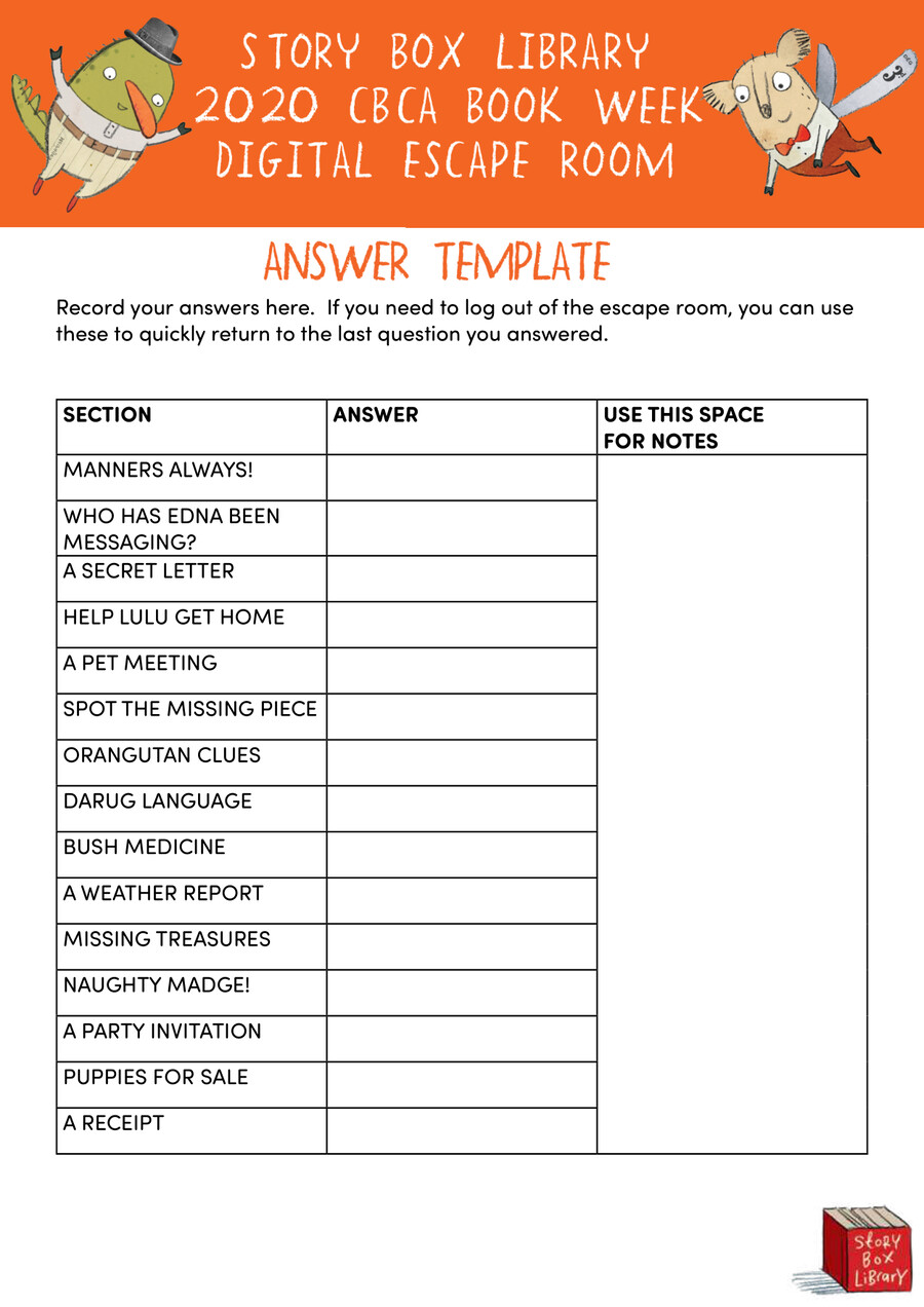 escape digital answer sbl template sheet