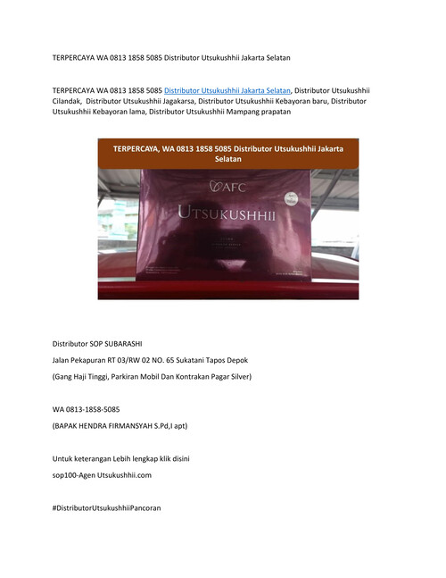 TERPERCAYA WA 0813 1858 5085 Distributor Utsukushhii Jakarta