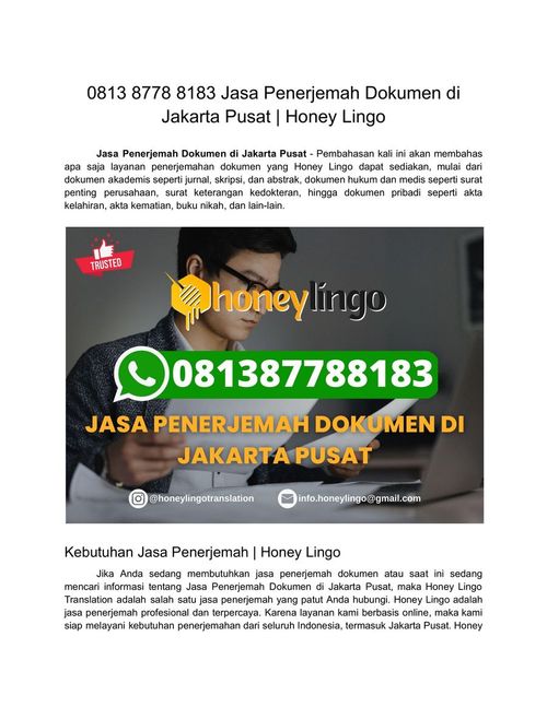 Jasa Penerjemah Dokumen di Jakarta Pusat - Honey Lingo