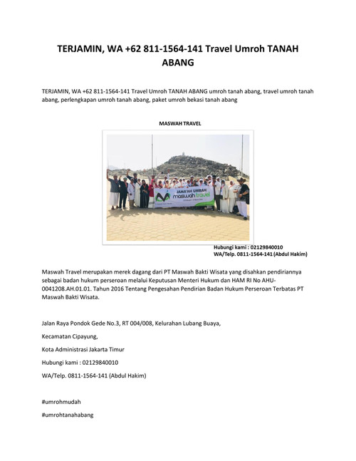 TERJAMIN, WA +62 811-1564-141 Travel Umroh TANAH ABANG