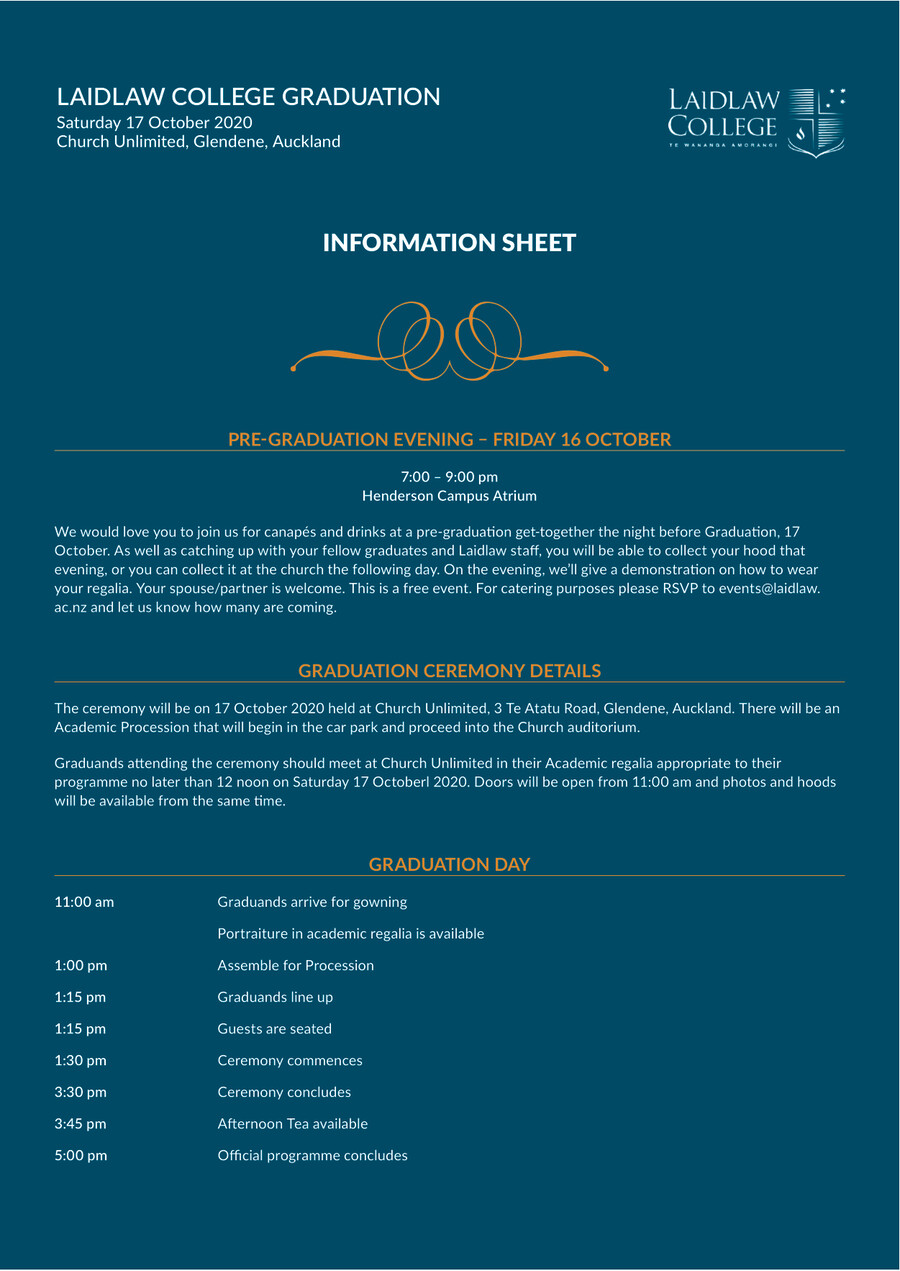 Auckland Graduation Info Sheet 2020 by LaidlawCollege - Flipsnack