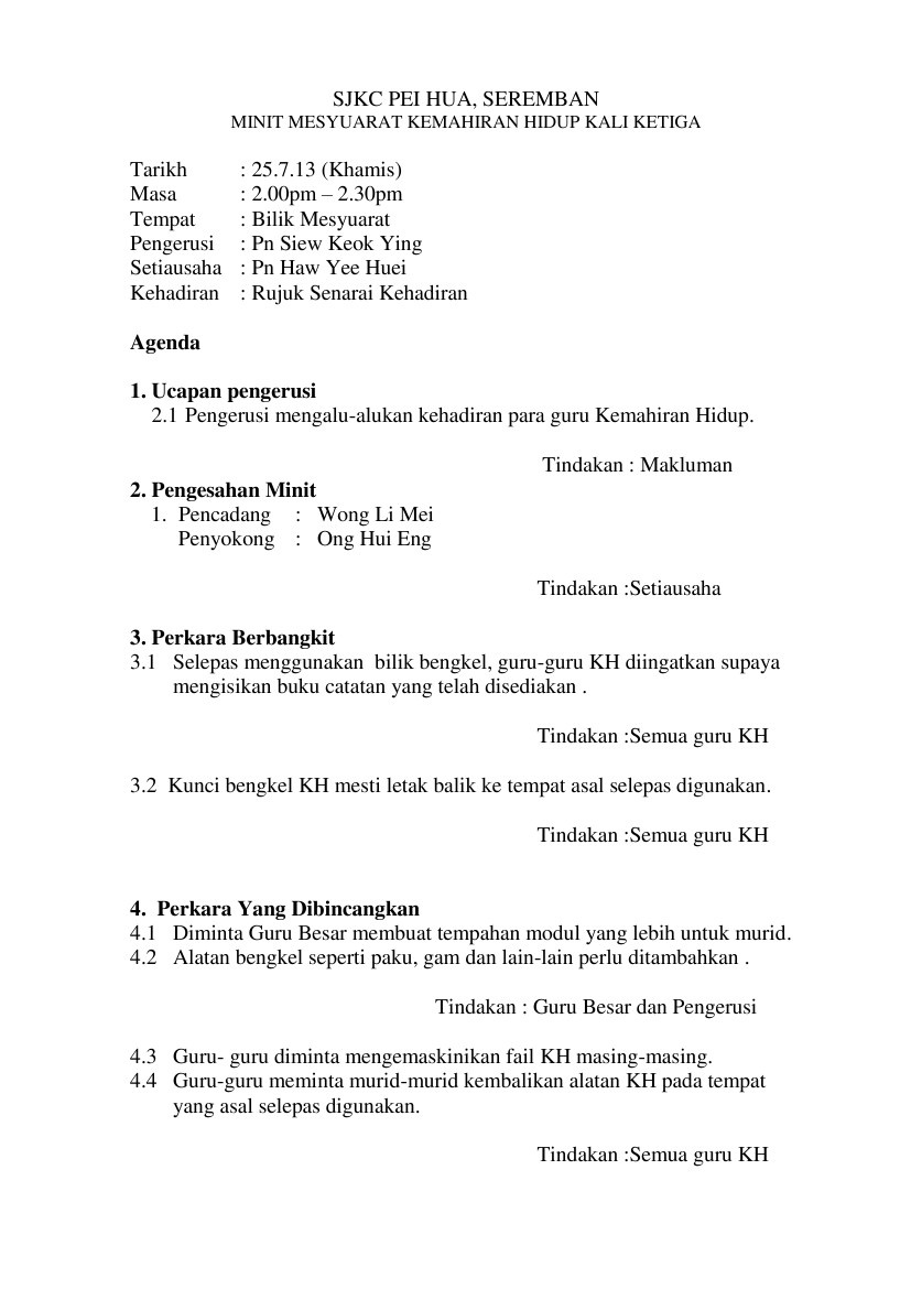 MINIT MESYUARAT PANITIA KH KALI-3 by Haw Yee Huei - Flipsnack