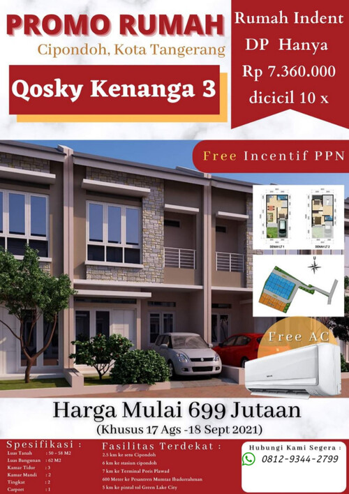 DESAINNYA KEREN! WA 0812-9344-2799, Rumah Cluster Murah Daerah C