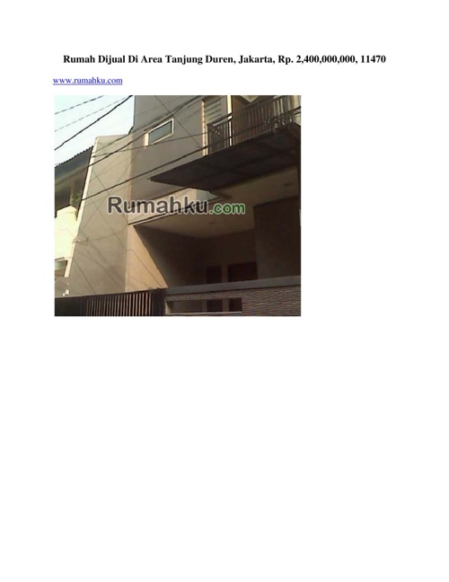 Rumah Dijual Di Area Tanjung Duren, Jakarta, Rp. 2,400,000,000, 