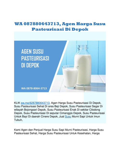 WA 087880643713, Agen Harga Susu Pasteurisasi Di Depok