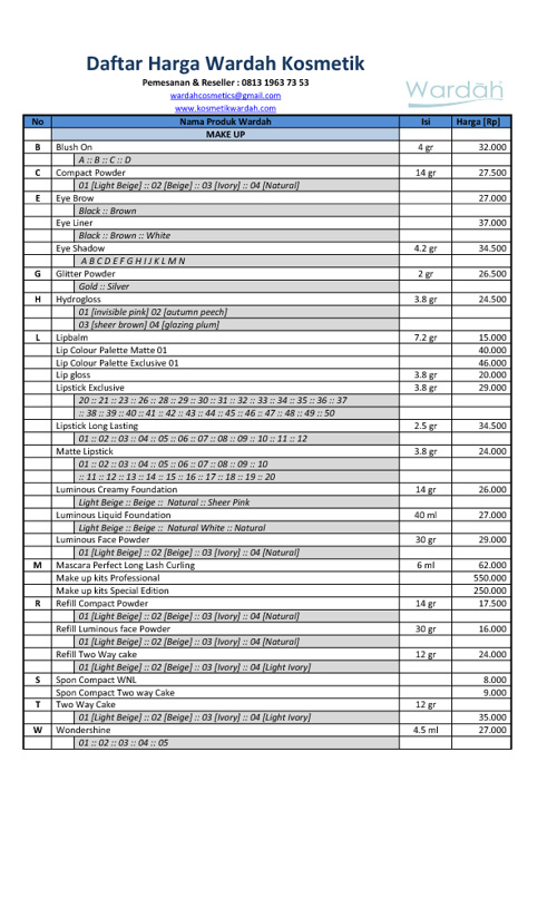 Daftar Harga Wardah