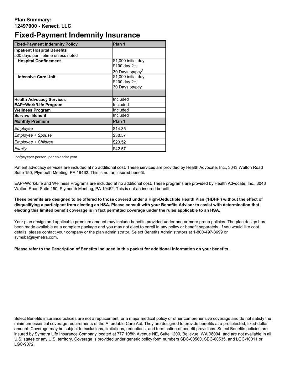Kenect Symetra Hospital Summary 2023 by GBS Benefits