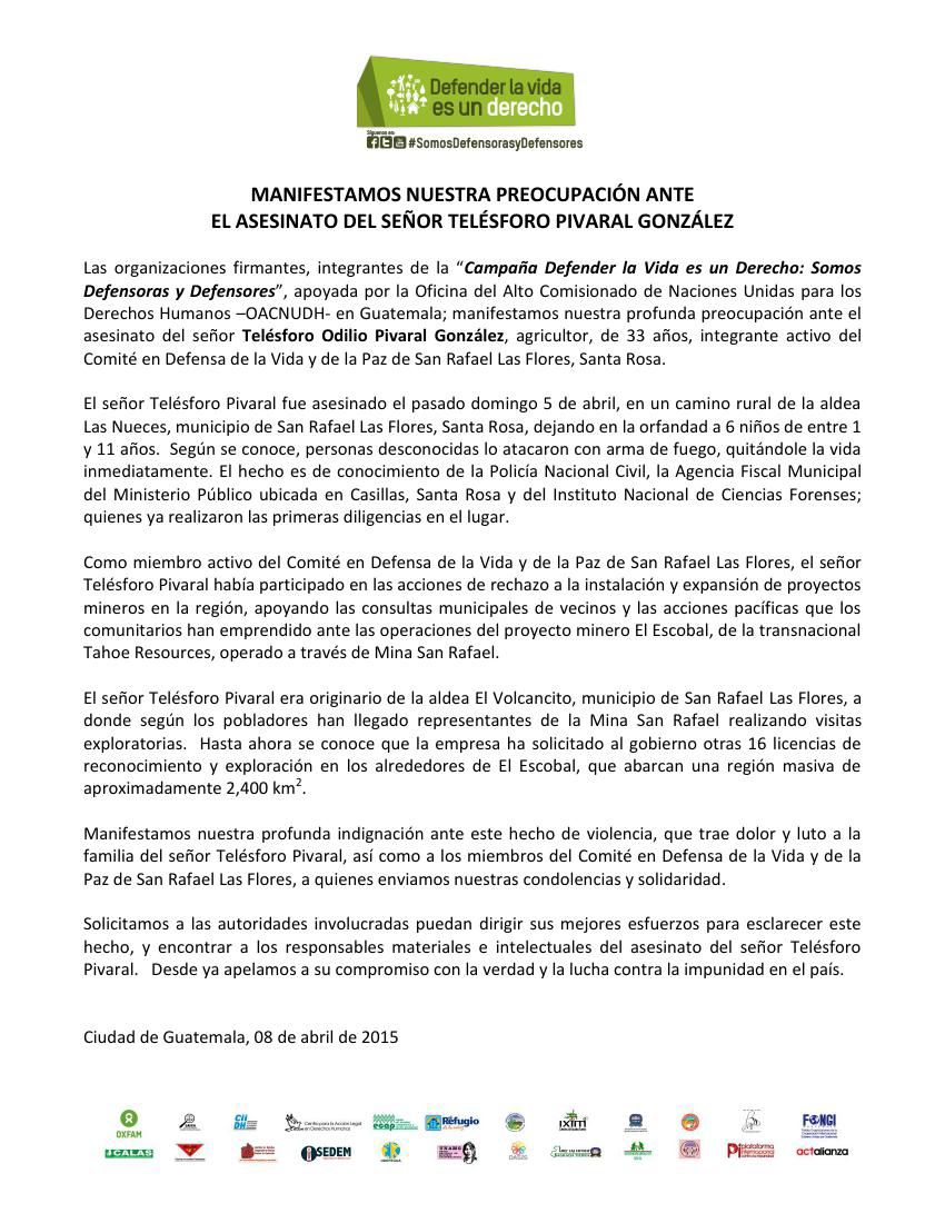 Comunicado caso Telesforo Pivaral San Rafael las Flores Santa Ro 