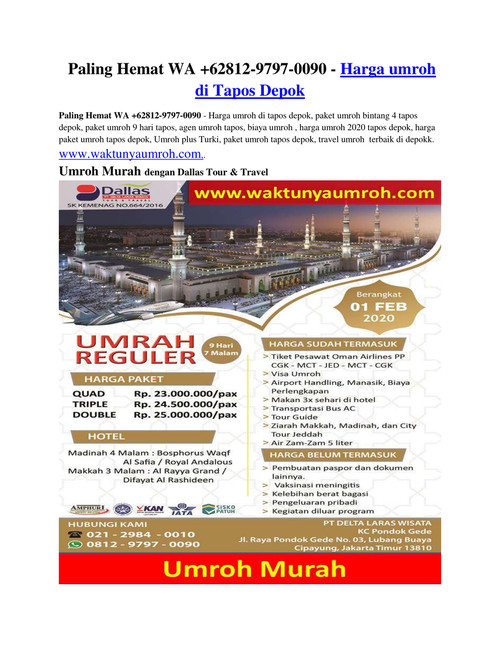 Paling Hemat WA +62812-9797-0090 - Harga umroh di depok
