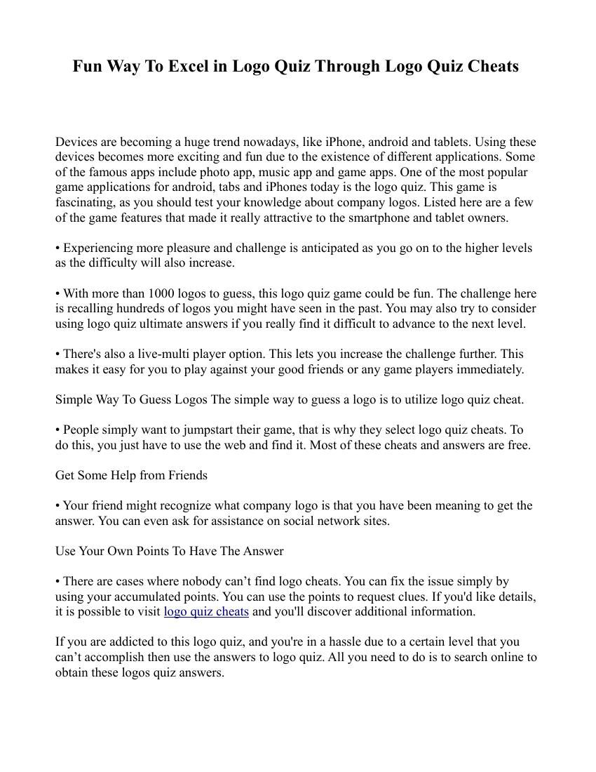 Fun Way To Excel in Logo Quiz Through Logo Quiz Cheats by aqjwpjpyyg04