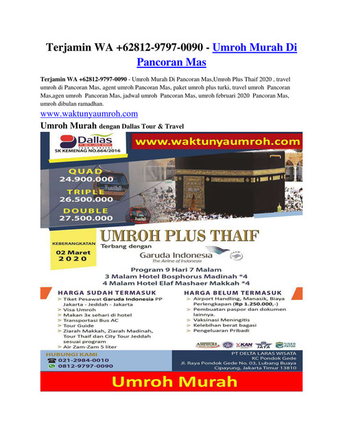 Terjamin WA +62812-9797-0090 - Umroh Murah Di Pancoran Mas w