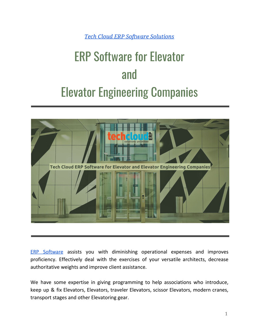 ERP Software for Elevator and Elevator Engineering Companie by Tech ...