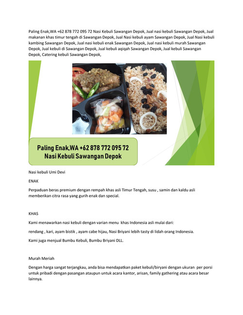 Paling Enak,WA +62 878 772 095 72 Nasi Kebuli Sawangan Depok