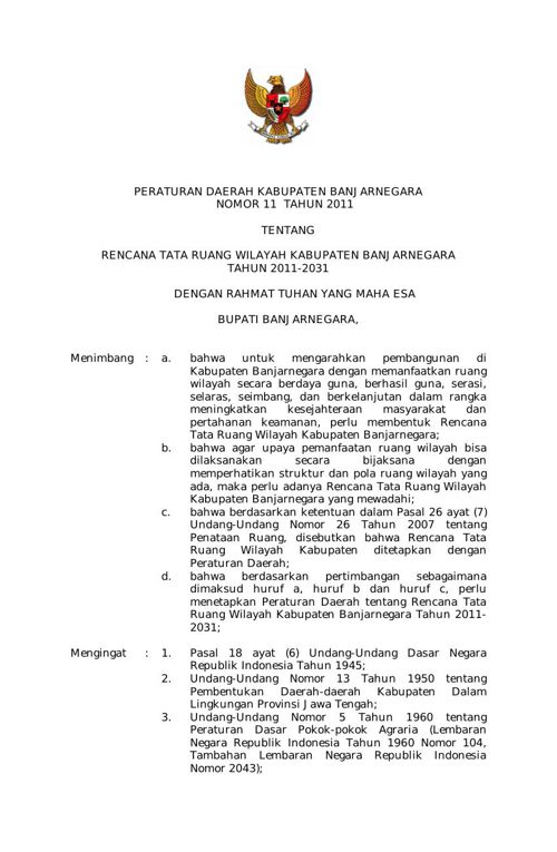 Peraturan Daerah RTRW Kabupaten Banjarnegara