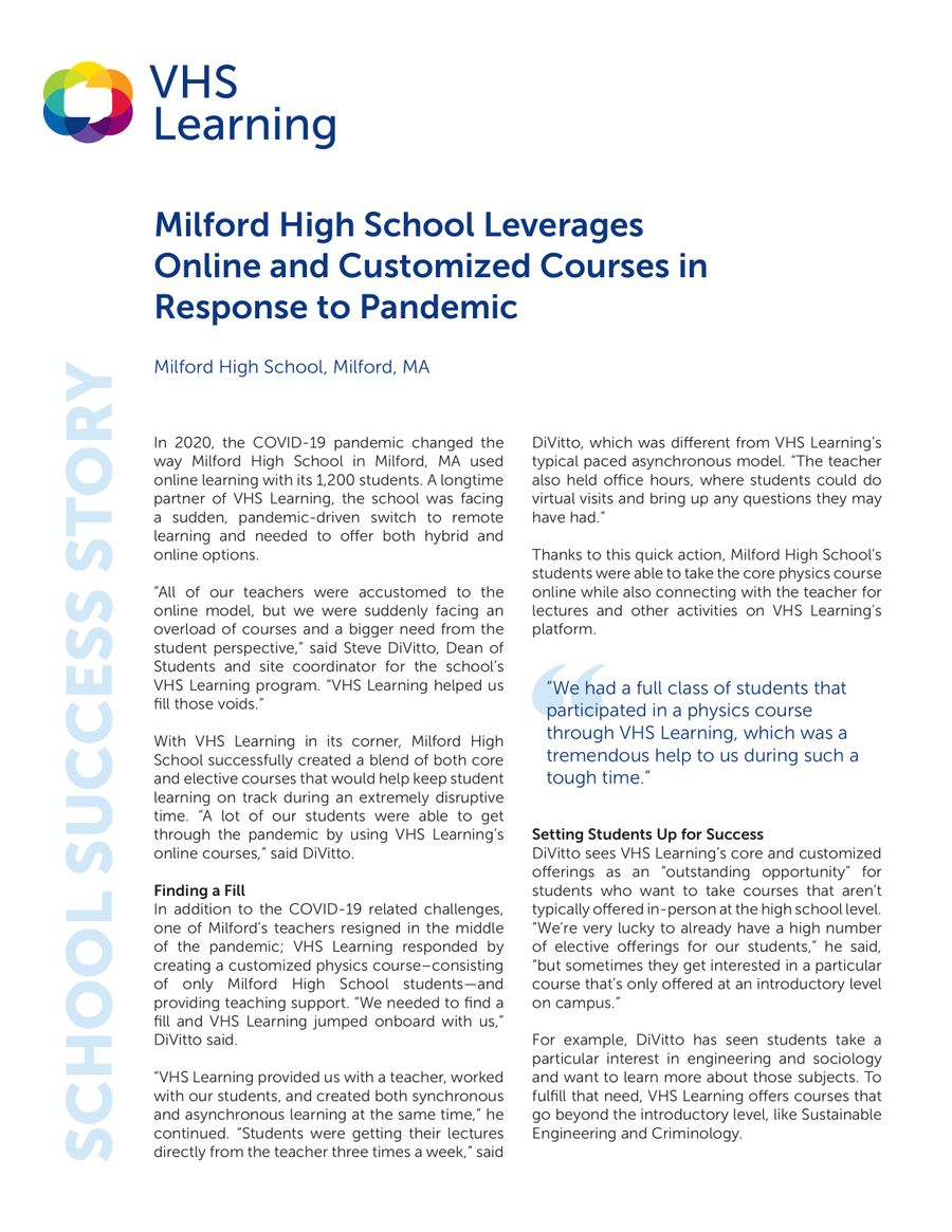 Case Study: Milford High School by VHS Learning - Flipsnack