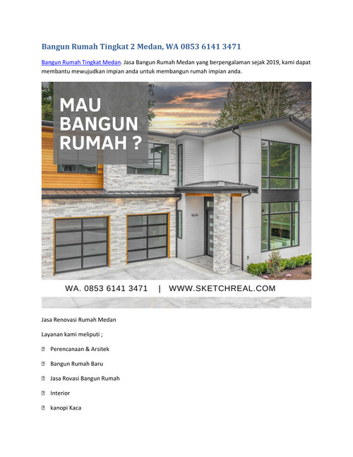 Bangun Rumah Tingkat 2 Medan, WA 0853 6141 3471