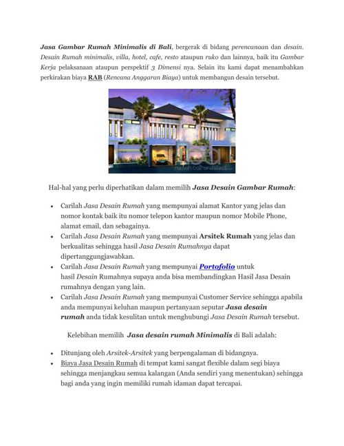 Jasa Gambar Rumah Minimalis di Bali