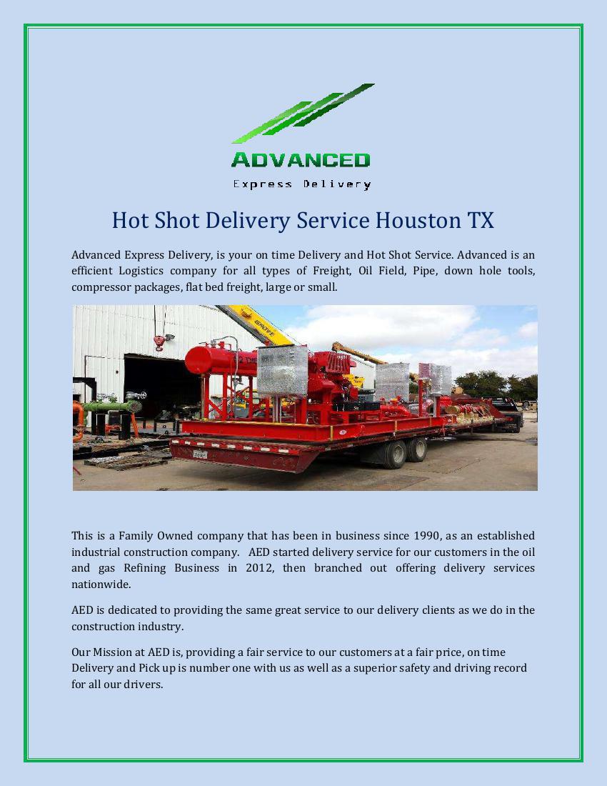 Hot Shot Delivery Service Houston TX by aedelivery Flipsnack
