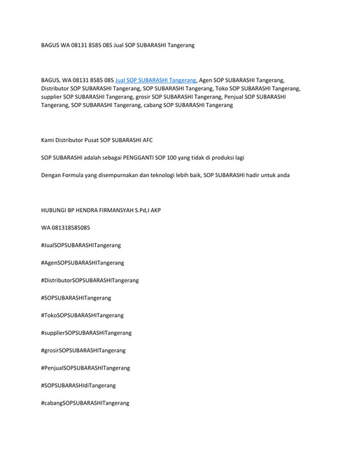 BAGUS WA 08131 8585 085 Jual SOP SUBARASHI Tangerang