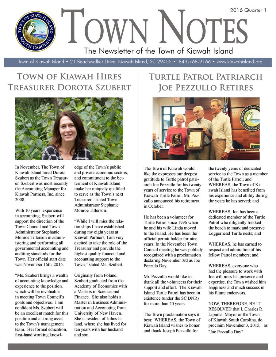 2016 Quarter 1 Town Notes by townofkiawah - Flipsnack