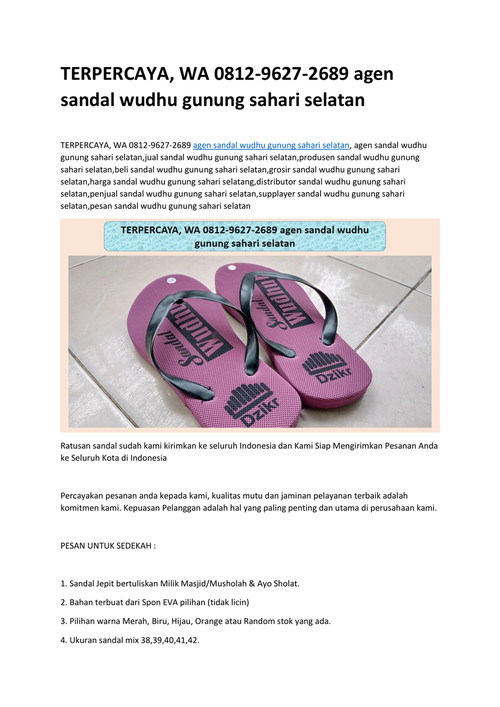 TERPERCAYA, WA 0812-9627-2689 agen sandal wudhu gunung sahar