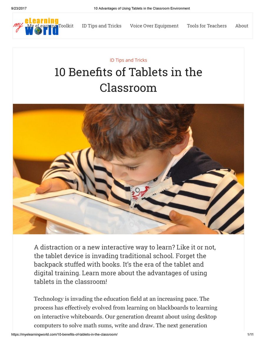 10 Advantages of Using Tablets in the Classroom Environment by Adrianna