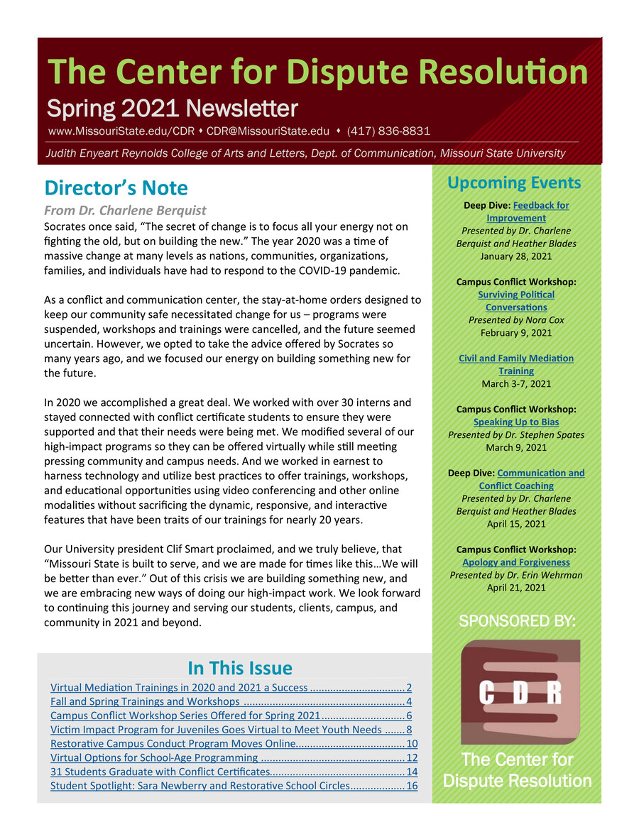 Spring 2021 Newsletter - The Center for Dispute Resolution by Heather ...