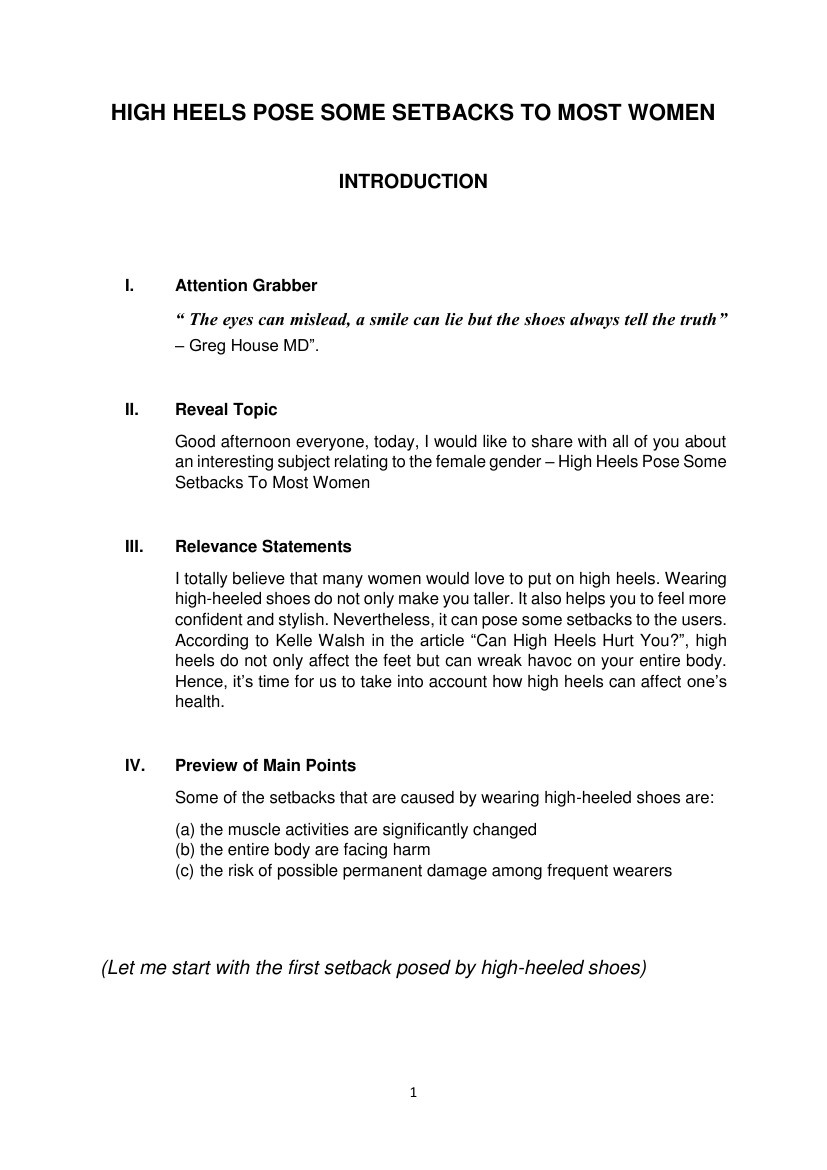 Introduction speech outline example picture