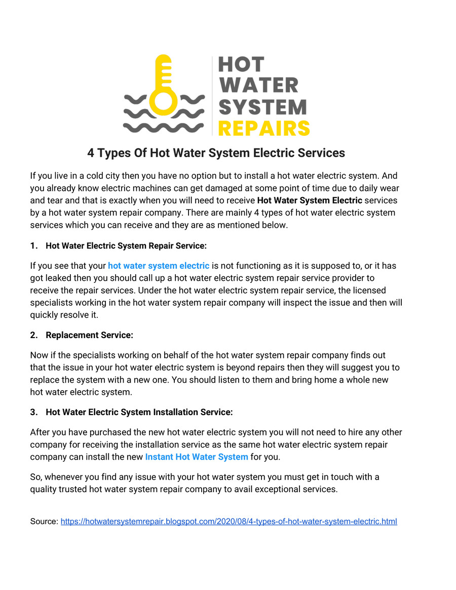 4 Types Of Hot Water System Electric Services by Hot Water... Flipsnack