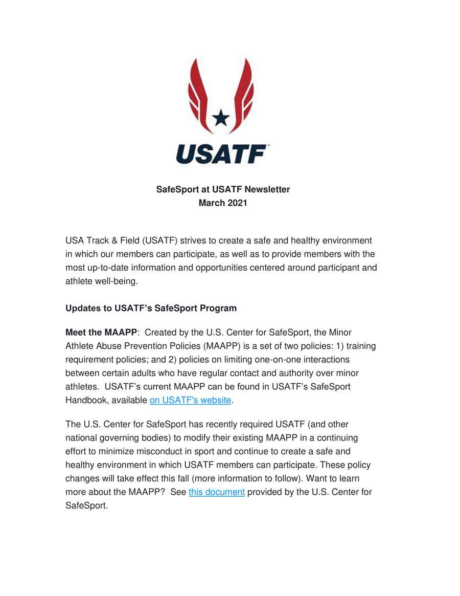 March 2021 SafeSport at USATF Newsletter by sarah.linehan Flipsnack