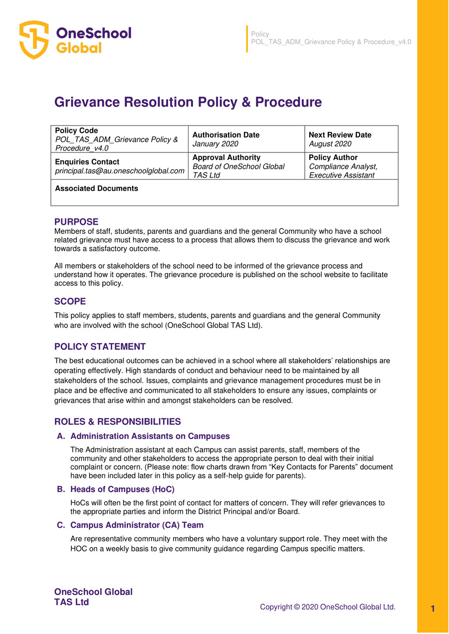 POL_TAS_ADM_Grievance Resolution Policy & Procedures_v4.0 by Info ...