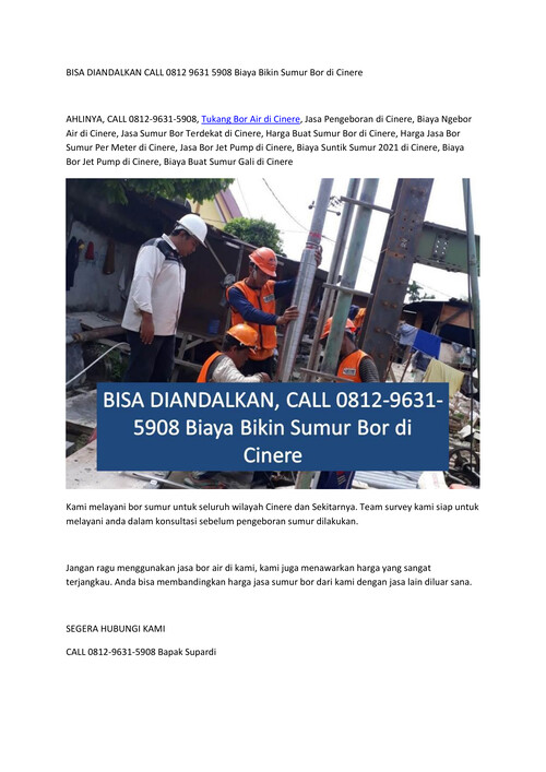 BISA DIANDALKAN CALL 0812 9631 5908 Biaya Bikin Sumur Bor di