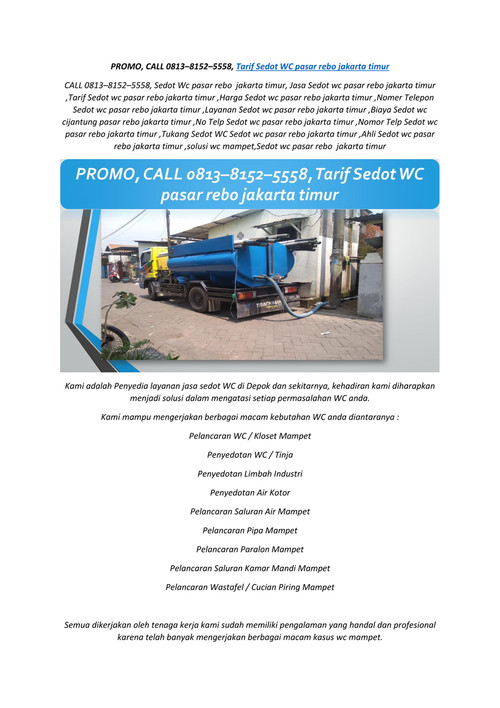 PROMO, CALL 081381525558, Tarif Sedot WC pasar rebo jakarta