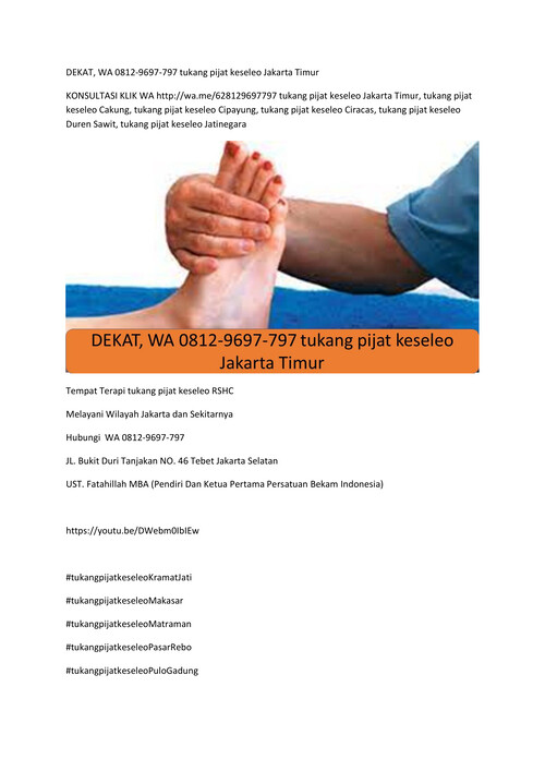 DEKAT, WA 0812-9697-797 tukang pijat keseleo Jakarta