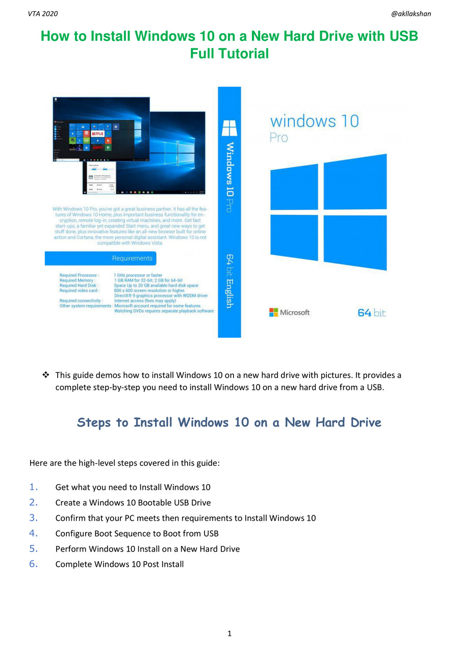 How to Install Windows 10 on a New Hard Drive using USB by ...