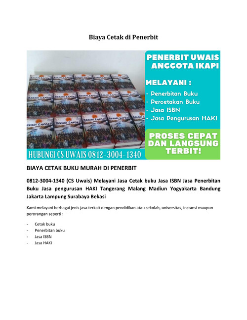 Biaya Cetak di Penerbit