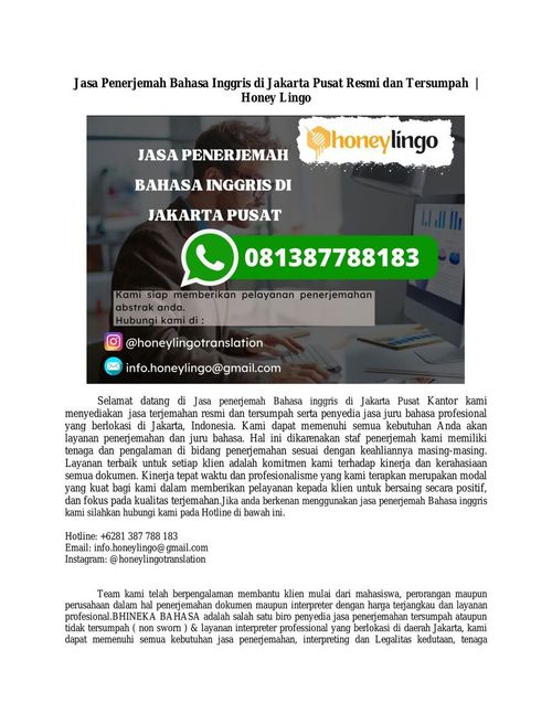 Jasa Penerjemah Bahasa Inggris di Jakarta Pusat Resmi