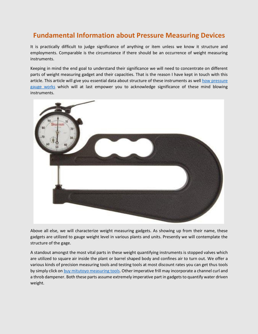 Fundamental Information about Pressure Measuring Devices by Bearing ...