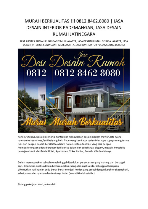 MURAH BERKUALITAS !!! 0812.8462.8080  JASA DESAIN INTERIOR P