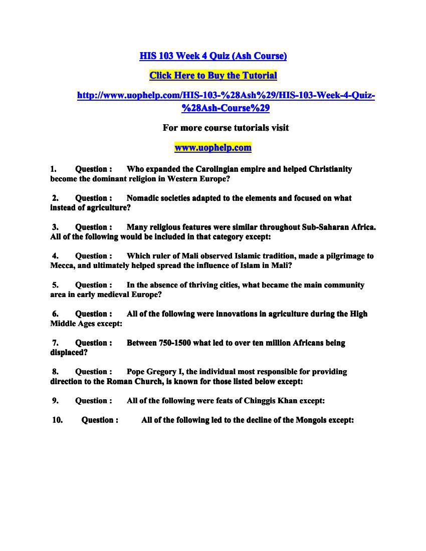 HIS 103 Week 4 Quiz (Ash Course) by 978FDB98B7A - Flipsnack