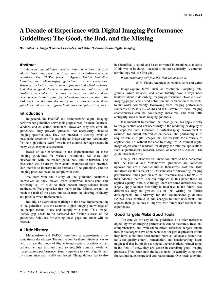 Digital Imaging Performance Guidelines: Good, Bad & Missing by Peter ...