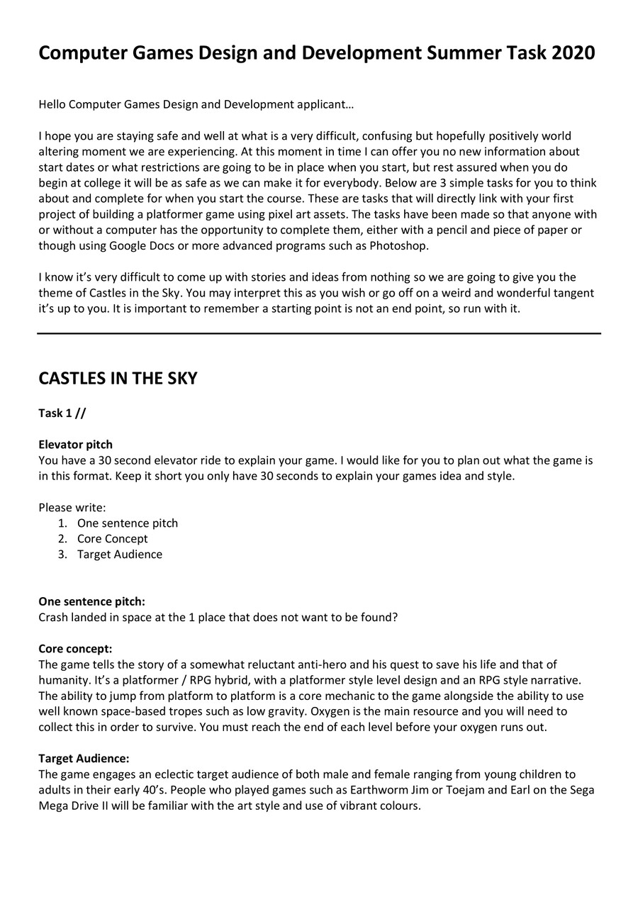 Summer Work - Computer Games Design and Development by Eastern ...