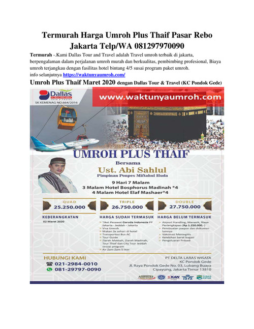 Termurah Harga Umroh Plus Thaif Pasar Rebo Jakarta