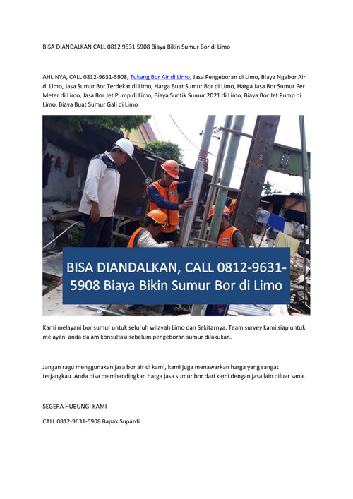 BISA DIANDALKAN CALL 0812 9631 5908 Biaya Bikin Sumur Bor di