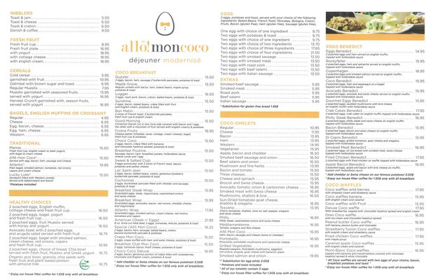 Allo mon coco deals menu