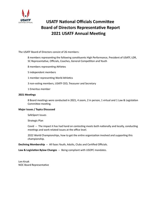 Board of Directors Representative Report by USATF Flipsnack
