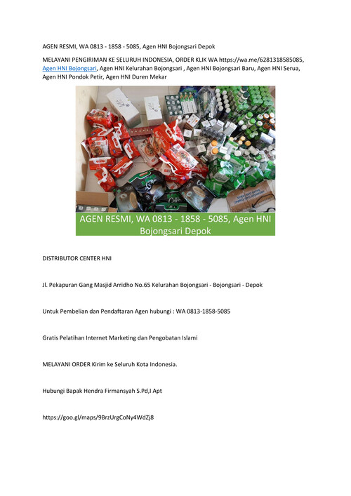 AGEN RESMI, WA 0813 - 1858 - 5085, Agen HNI Bojongsari Depok