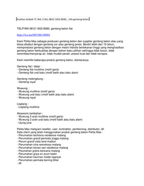 WA / CALL 0812-1652-8560 , genteng beton yang bagus