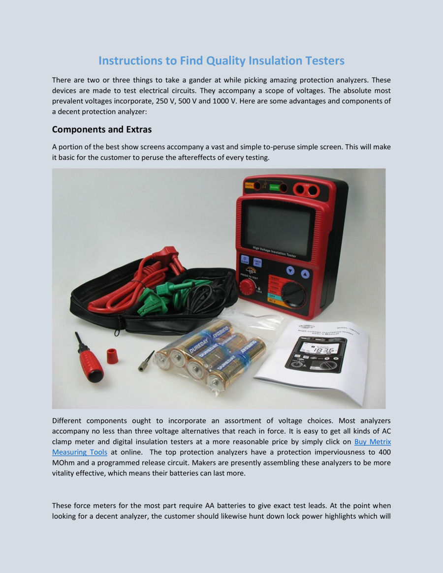 Instructions to Find Quality Insulation Testers by Bearing Tool Centre ...